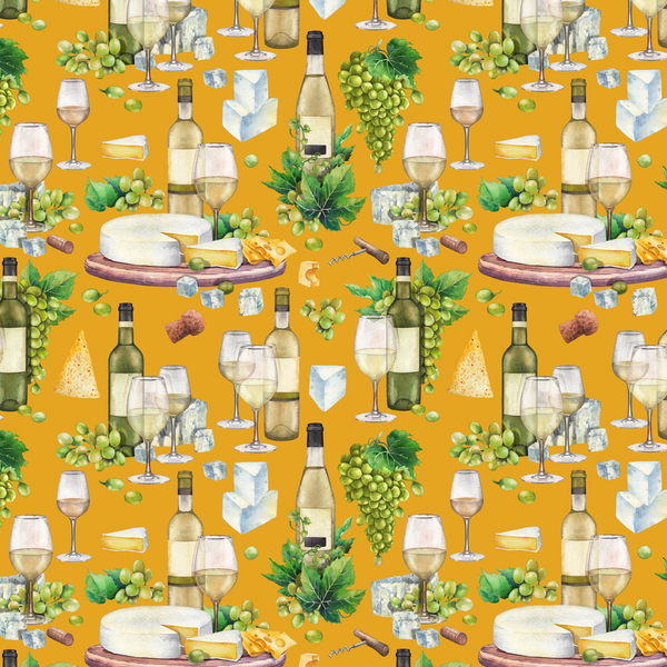 White Wine With Cheese Tray Fabric - Yellow