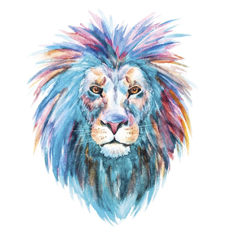 Watercolor Lion Fabric Panel - Multi