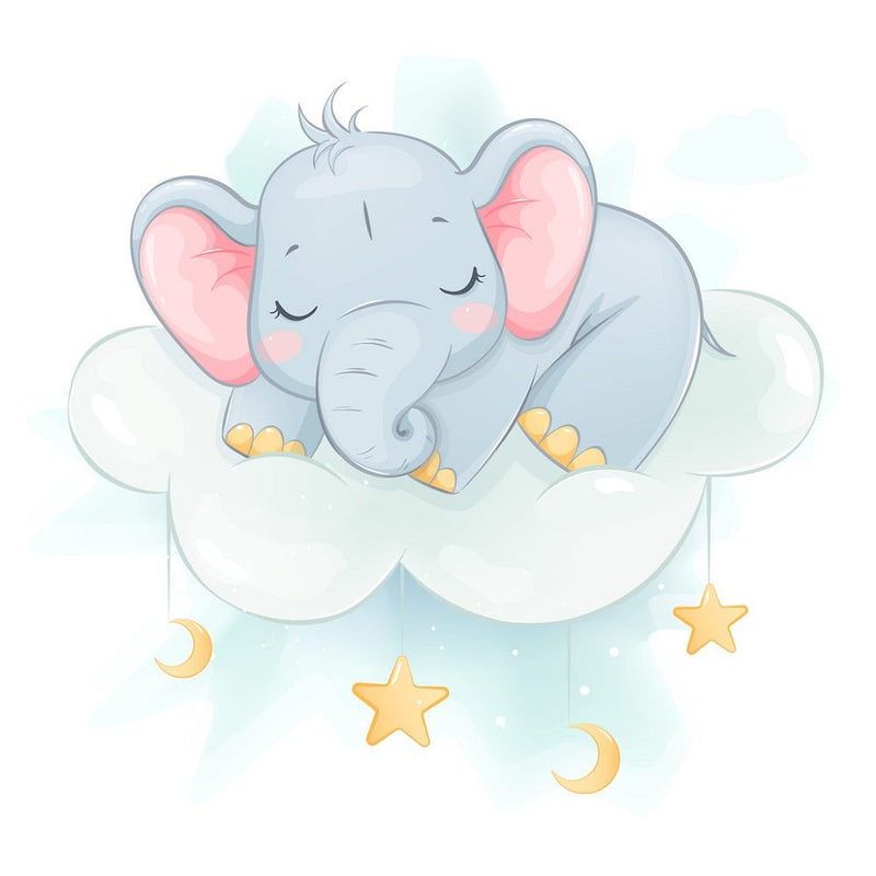Baby Elephant Sleeping On A Cloud Fabric Panel - ineedfabric.com