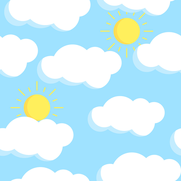 Blue Sky, Clouds and Sun Fabric - ineedfabric.com