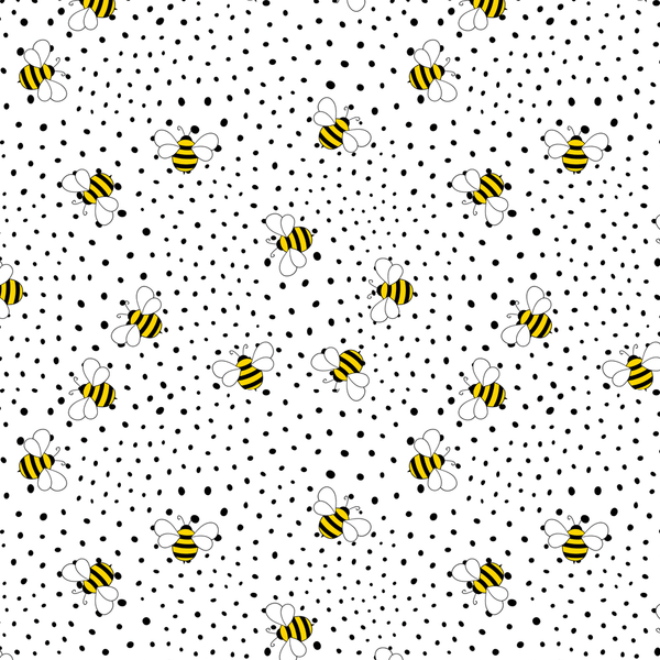 Cartoon Bee On Polka Dot Fabric - White - ineedfabric.com