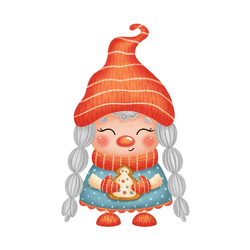 Cartoon Girl Gnome With Cookie Fabric Panel - White - ineedfabric.com