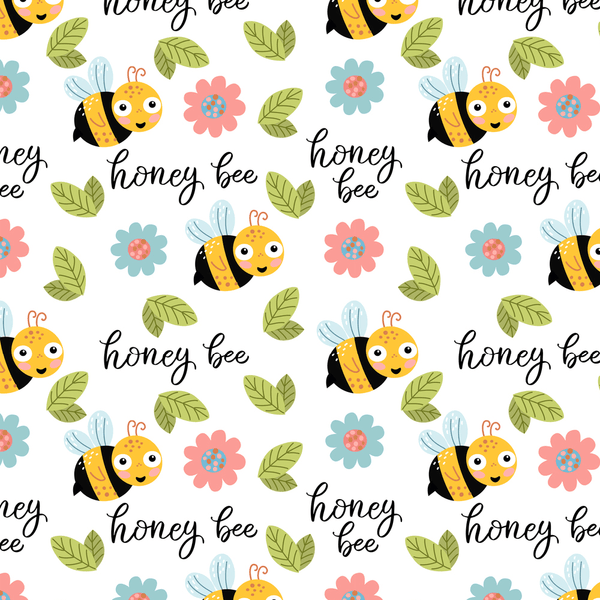 Cartoon Honey Bee Fabric - White - ineedfabric.com