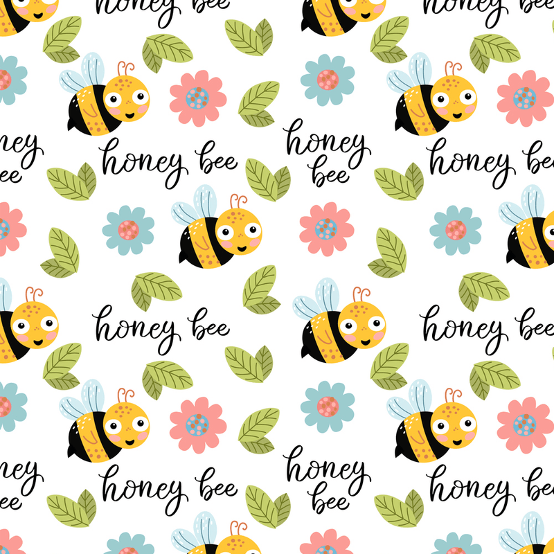 Cartoon Honey Bee Fabric - White - ineedfabric.com