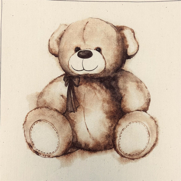 Cartoon Lovely Teddy Bear Natural 100% Cotton Canvas Fabric Panel - ineedfabric.com