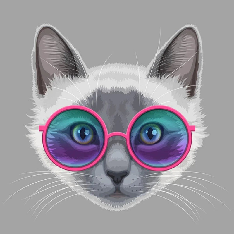 Cat With Eyeglasses Fabric Panel - Gray - FunSewing.com