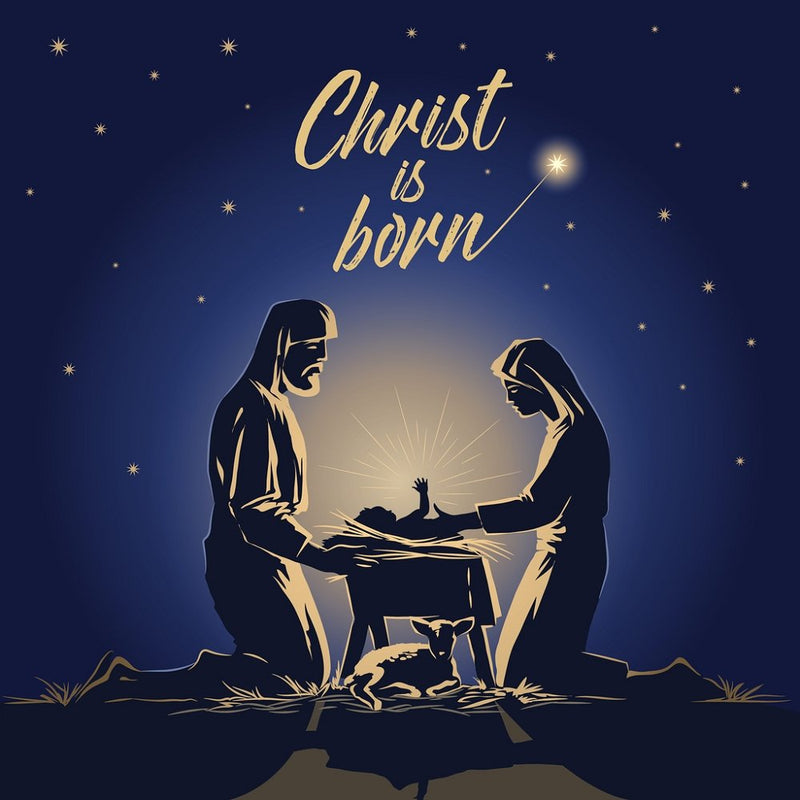 Christ Is Born Fabric Panel - Navy - ineedfabric.com
