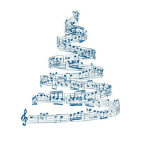 Christmas Tree From Music Notes Fabric Panel - Blue - FunSewing.com