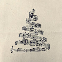 Christmas Tree From Music Notes Natural 100% Cotton Canvas Fabric Panel - ineedfabric.com