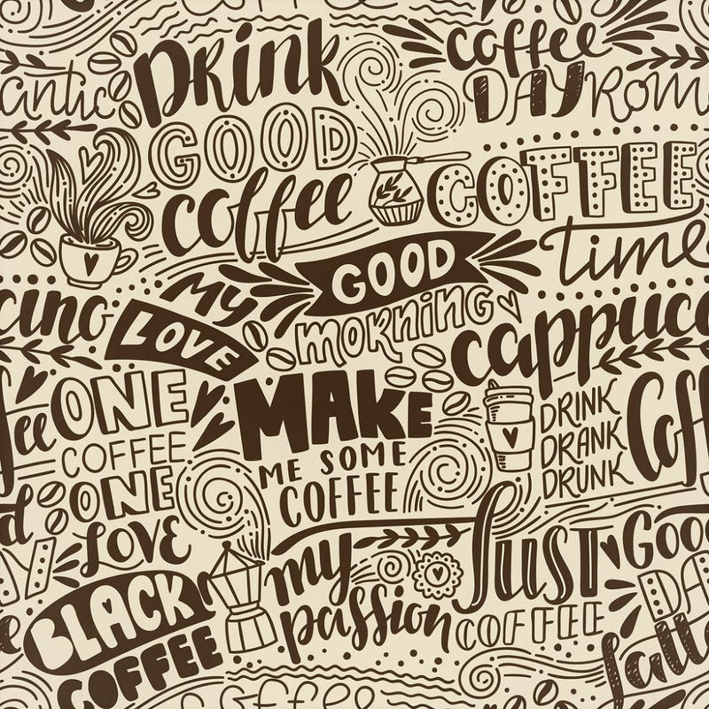 Coffee Quotes Fabric - Brown - ineedfabric.com