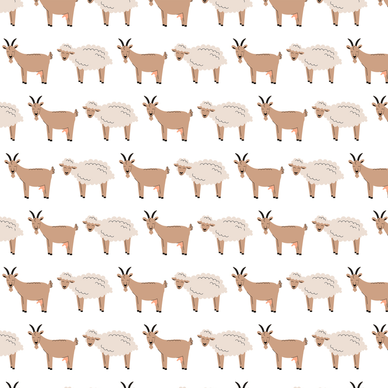 Cute Fluffy Sheep With Goats Fabric - Beige - ineedfabric.com