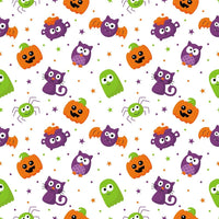Cute Halloween Characters Fabric - White - ineedfabric.com