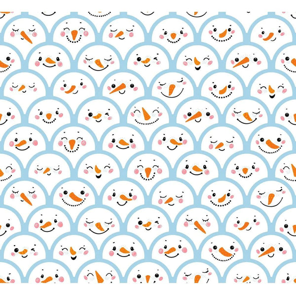 Cute Snowman Scallops Fabric - Blue - FunSewing.com