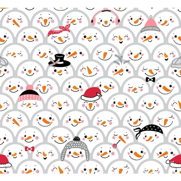 Cute Snowman Scallops Fabric - Gray - FunSewing.com