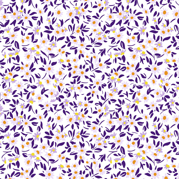Daisies & Meadow Flowers Fabric - Purple - ineedfabric.com