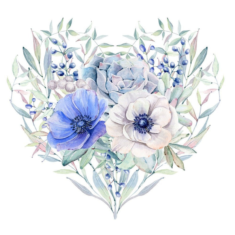 Elegant Watercolor Floral Heart Fabric Panel - FunSewing.com