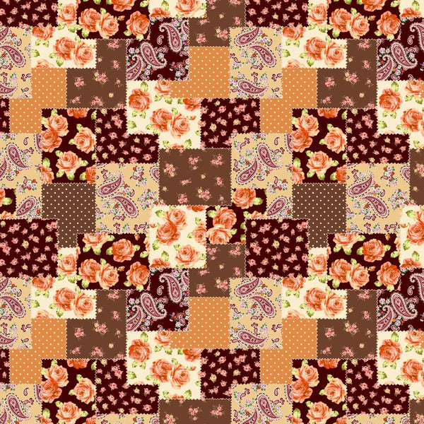 Floral Paisley Patchwork Fabric - Brown - ineedfabric.com