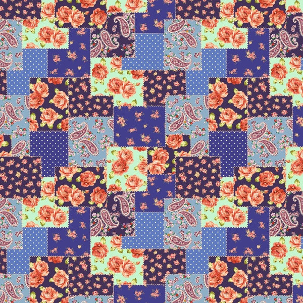 Floral Paisley Patchwork Fabric - Purple - ineedfabric.com