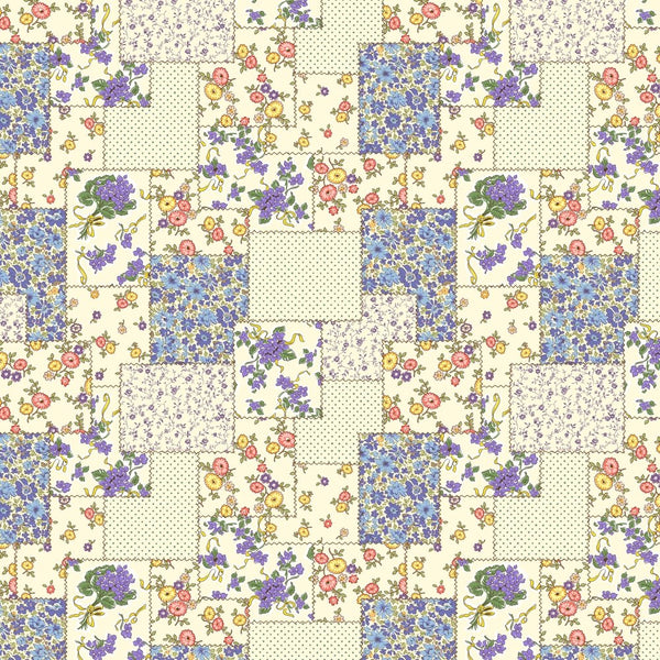 Floral Patchwork Fabric - Cream/Blue - ineedfabric.com