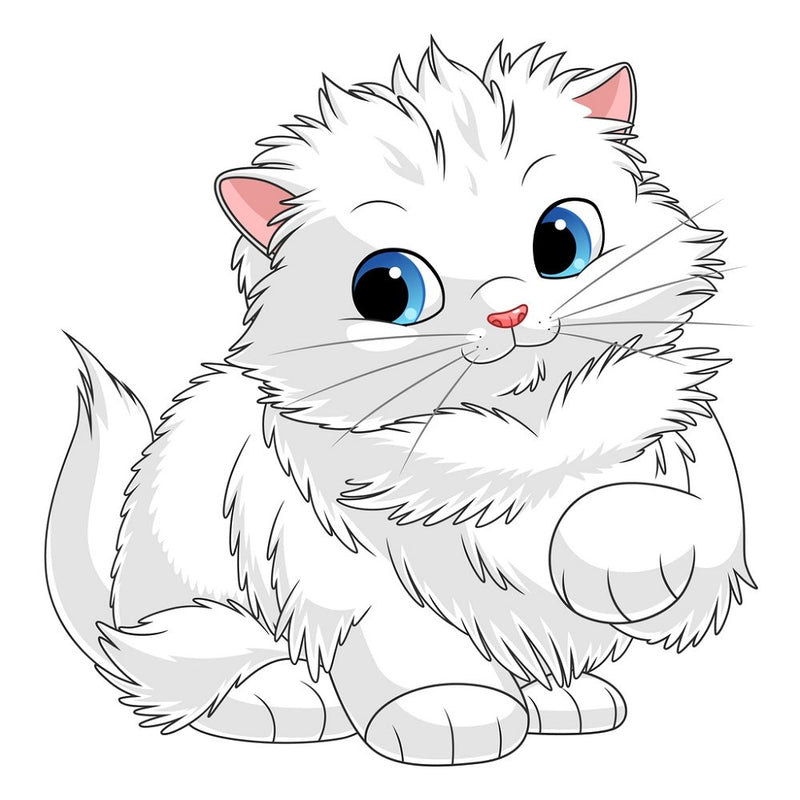 Fluffy Kitten Fabric Panel - White - FunSewing.com