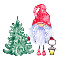 Forest Gnome With Lamp & Tree Fabric Panel - White - ineedfabric.com