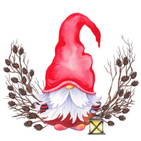 Forest Gnome With Pine Wreath Fabric Panel - White - ineedfabric.com