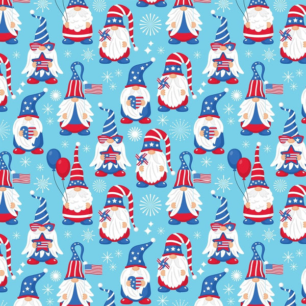 Fourth Of July Gnome Fabric - Blue - ineedfabric.com
