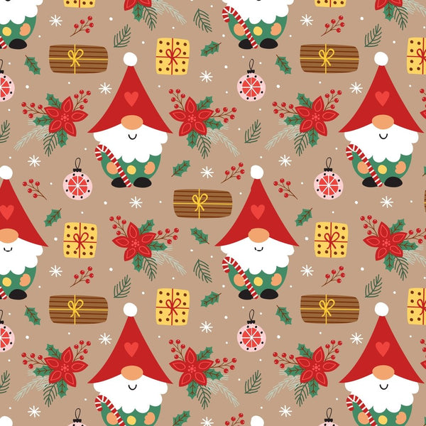 Gnome With Candy Cane Fabric - Brown - ineedfabric.com