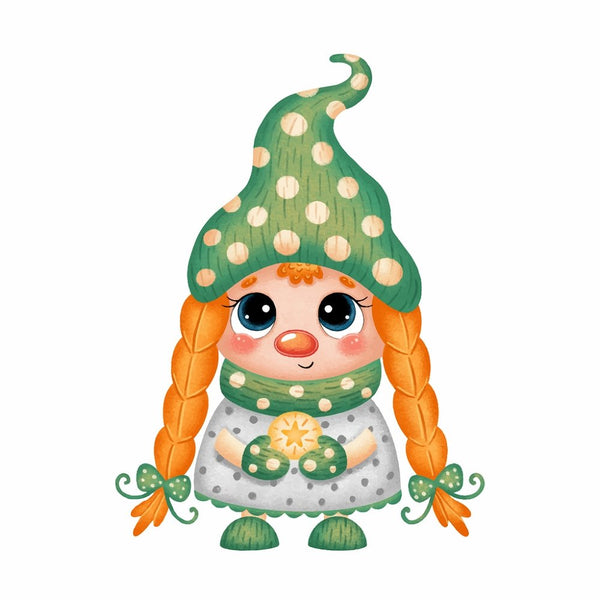 Gnome With Christmas Ornament Fabric Panel - Green - ineedfabric.com