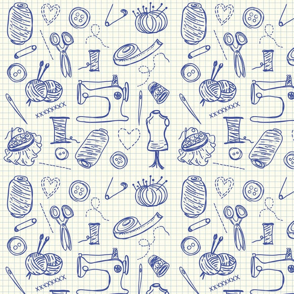 Graph Paper Sewing Doodles Fabric - Blue - ineedfabric.com