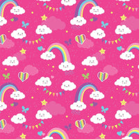 Happy Clouds & Rainbows Fabric - Pink - ineedfabric.com