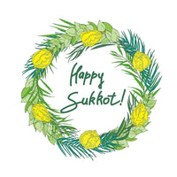 Happy Sukkot Wreath Fabric Panel - Green - ineedfabric.com