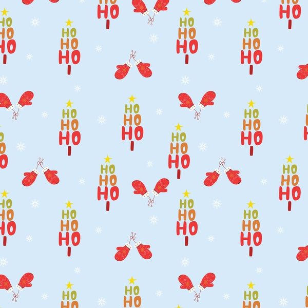 Ho Ho Ho Christmas Tree Fabric - Blue - ineedfabric.com