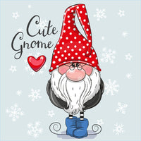 Holiday Gnomes, Cute Cartoon Gnome Fabric Panel - Blue - ineedfabric.com