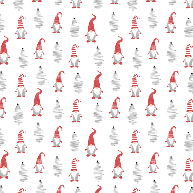 Holiday Gnomes, Hand Drawn Trees Fabric - White - ineedfabric.com