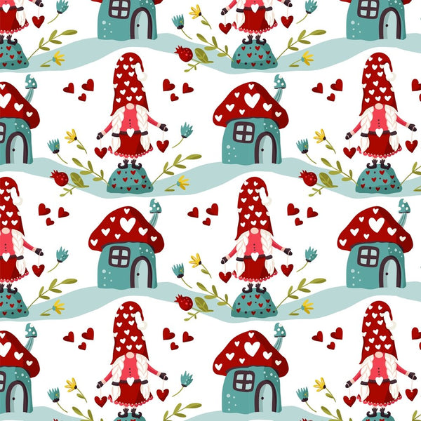 Holiday Gnomes, Hearts & Flowers - Red - ineedfabric.com