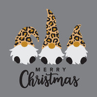 Holiday Gnomes, Leopard Christmas Gnome Fabric Panel - Gray - ineedfabric.com