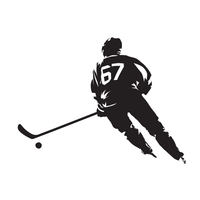 Ice Hockey Player & Puck Fabric Panel - Black - ineedfabric.com