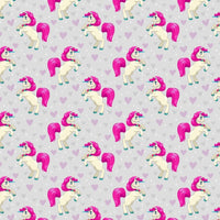 Kid’s Playtime, Cartoon Fairy Unicorn & Hearts Fabric - Pink - ineedfabric.com