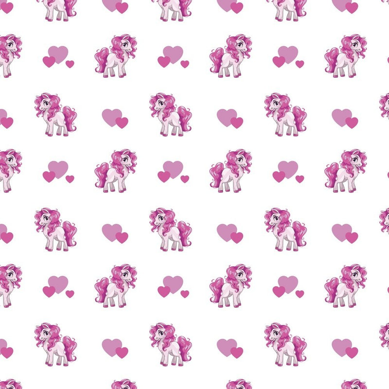 Kid’s Playtime, Cartoon Pony & Hearts Fabric - Pink - ineedfabric.com