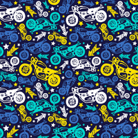 Let's Ride, Tossed Motorcycles Fabric - Navy - ineedfabric.com