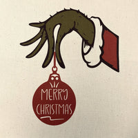 Merry Christmas Grinch Hand Natural 100% Cotton Canvas Fabric Panel - ineedfabric.com