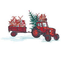 Painted Red Tractor With Trailer Fabric Panel - 23" - ineedfabric.com