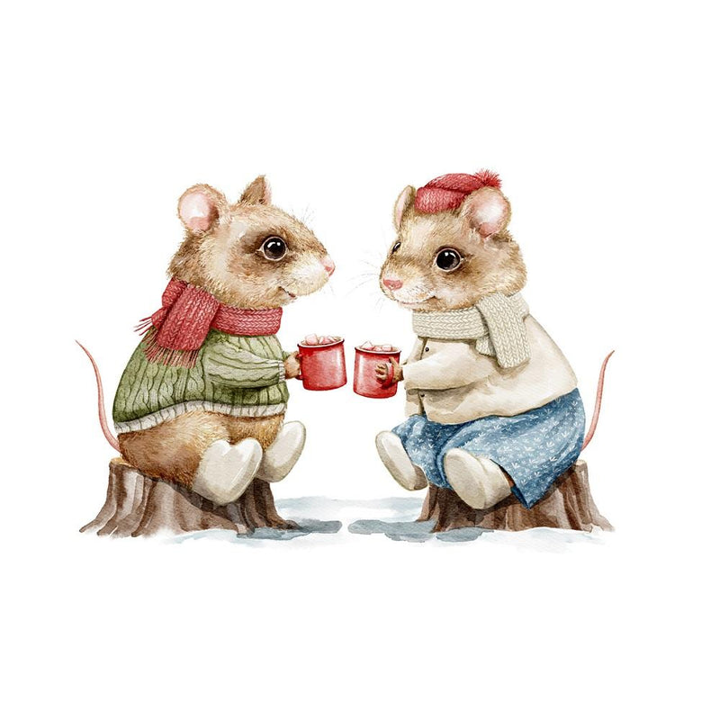 Pair Of Mice Sipping Hot Cocoa Fabric Panel - ineedfabric.com