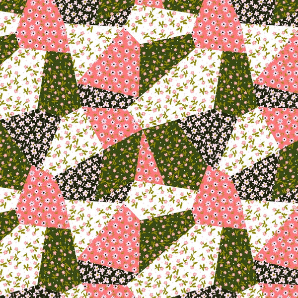 Patchwork Daises Fabric - Light Pink - ineedfabric.com