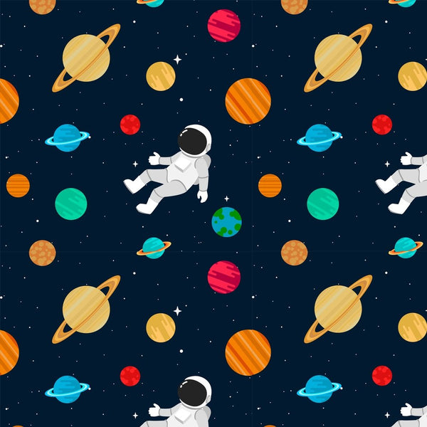 Planets And Astronaut Fabric - Navy - ineedfabric.com