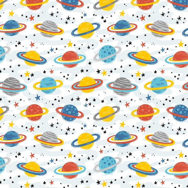 Planets & Stars Fabric - White - ineedfabric.com