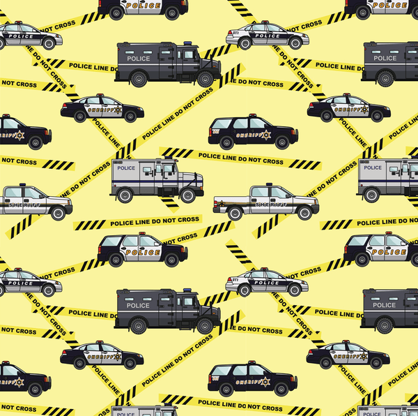 Police Vehicles Fabric - Yellow - ineedfabric.com