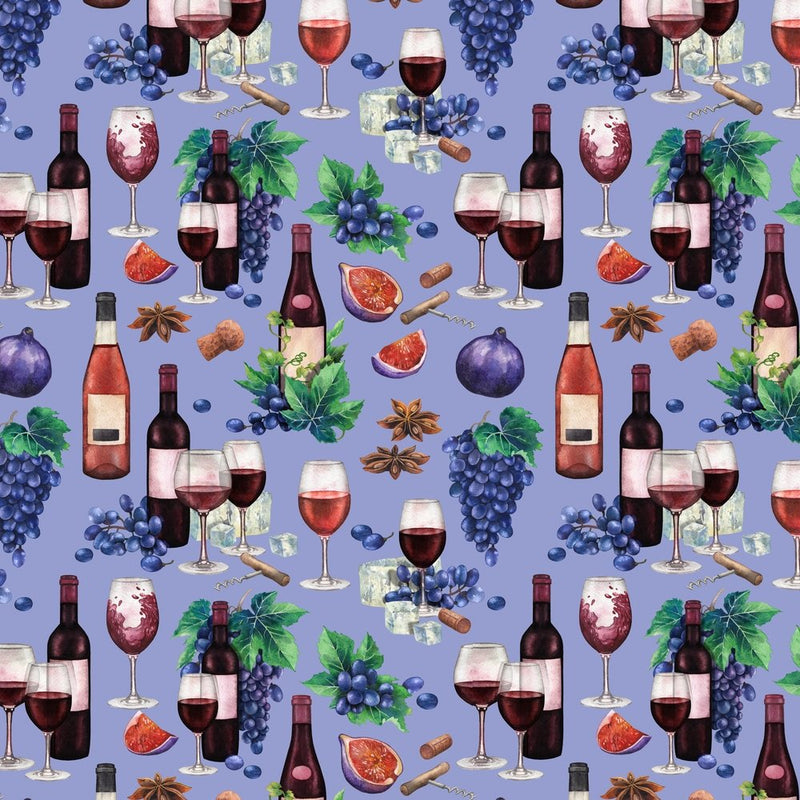 Red Wine With Fruits And Cheese Fabric - Purple - ineedfabric.com