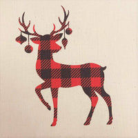 Reindeer With Ornaments Natural 100% Cotton Canvas Fabric Panel - White - ineedfabric.com